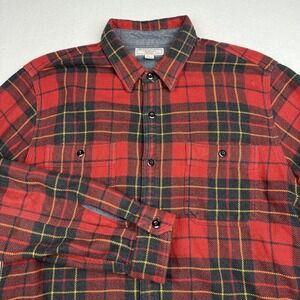 Wallace & Barnes Shirt Mens Large Red Plaid Flannel Long Sleeve Button Up Casual